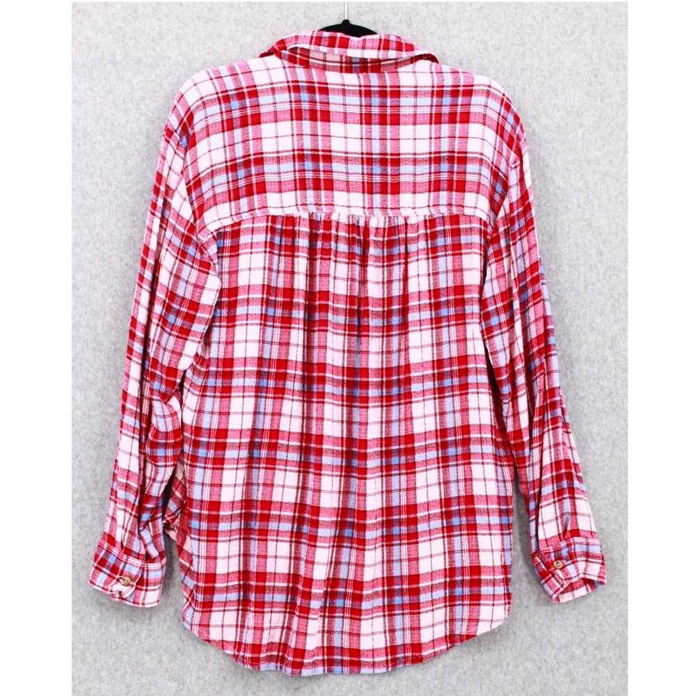 Pilcro Hadley Plaid Shirt Medium Button Down Long Sleeve Relaxed Fit Red Blue - Picture 3 of 12